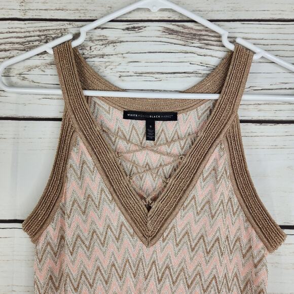 White House Black Market Women' Zig Zag Lace Up Metallic Tank Top Size Small - Picture 4 of 8